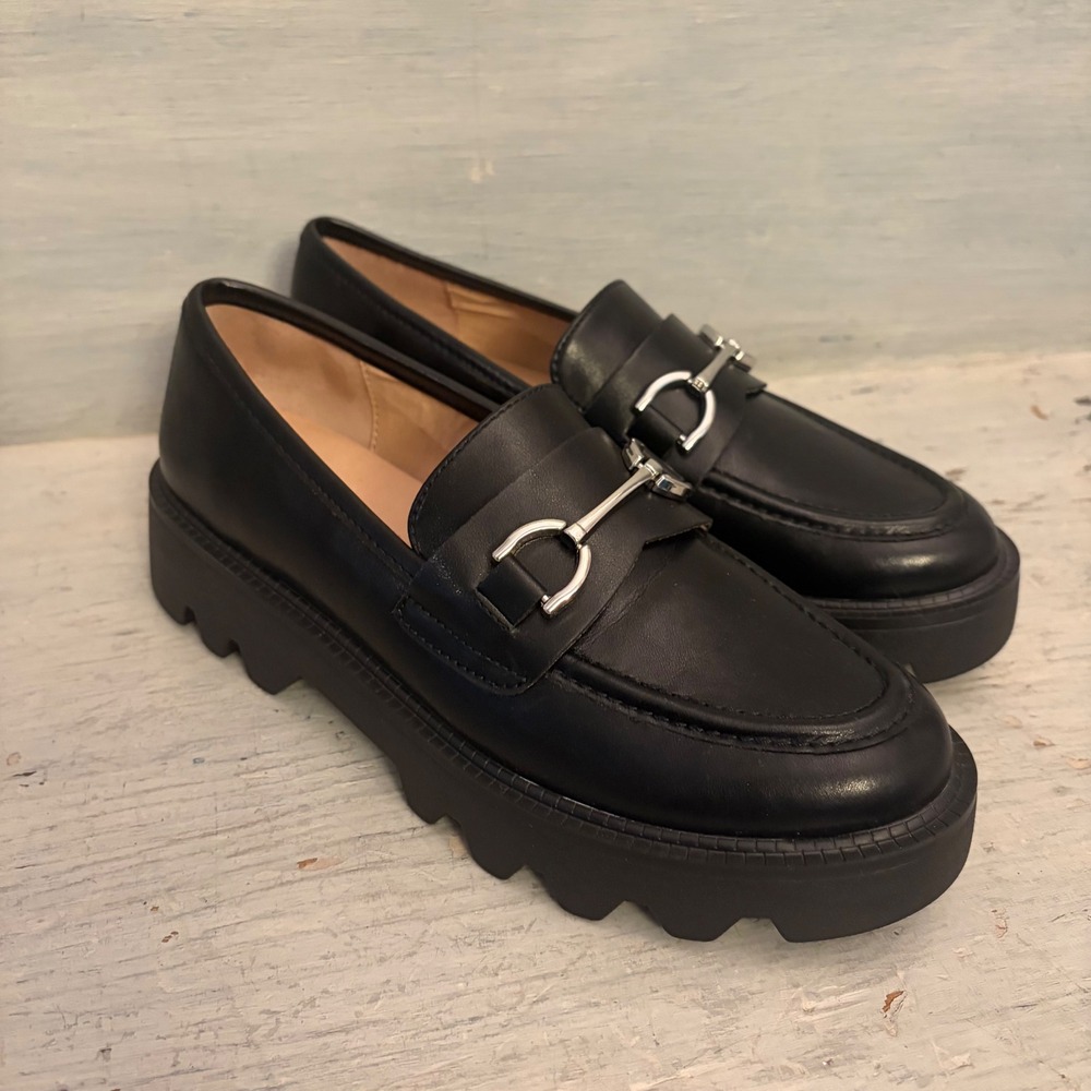 Chelsea & Violet Leather Black Accent Chunky Platform Loafers Size 7.5M LN